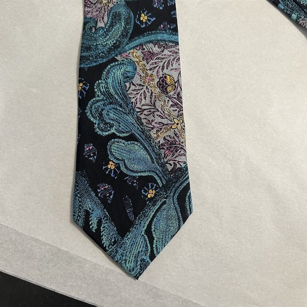 Vintage Tie Serica Mens Necktie Silk Abstract Artsy Blue Made in USA XLong